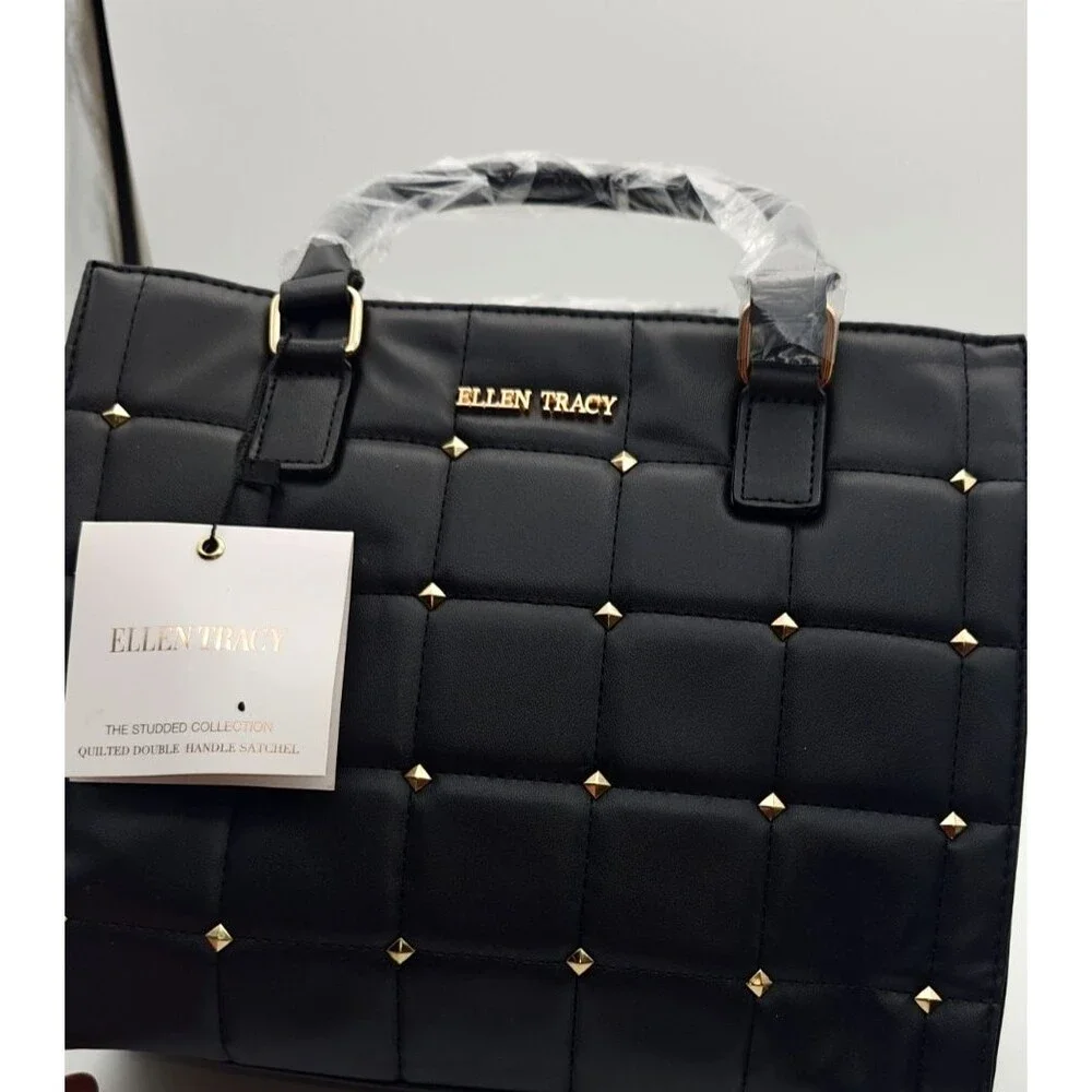 NWT Ellen Tracy Black Quilted Studden Collection Purse Handbag RV$178